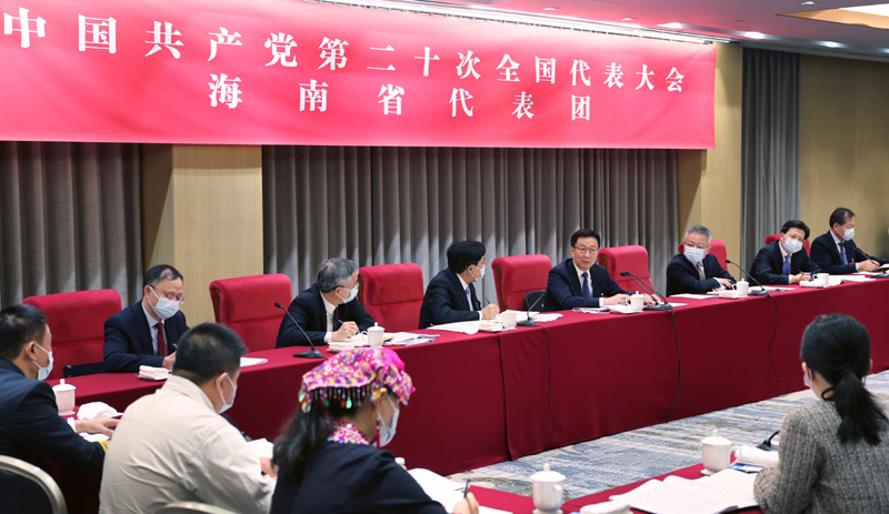 韩正参加党的二十大海南省代表团讨论