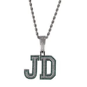 Square Design Colored Zircon Necklace Iced Out Custom Name Initial Letter Pendant Necklace Hip Hop Jewelry Stainless Steel Chain