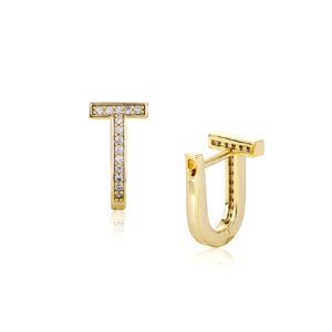 Fashion Cubic Zirconia Huggie Earring Gold Plated Iced Out Girls Boss Woman U Shape Hoop Earrings Amazon Popular Hip Hop Jewelry
