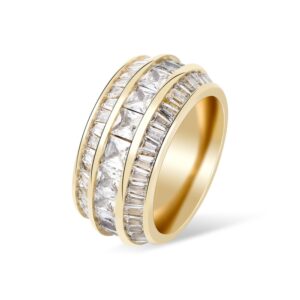 2022 New Bling Baguette Zircon Rings High Quality Brass Material Ring Gold Color Iced Out Cubic Zirconia Fashion Hip Hop Jewelry