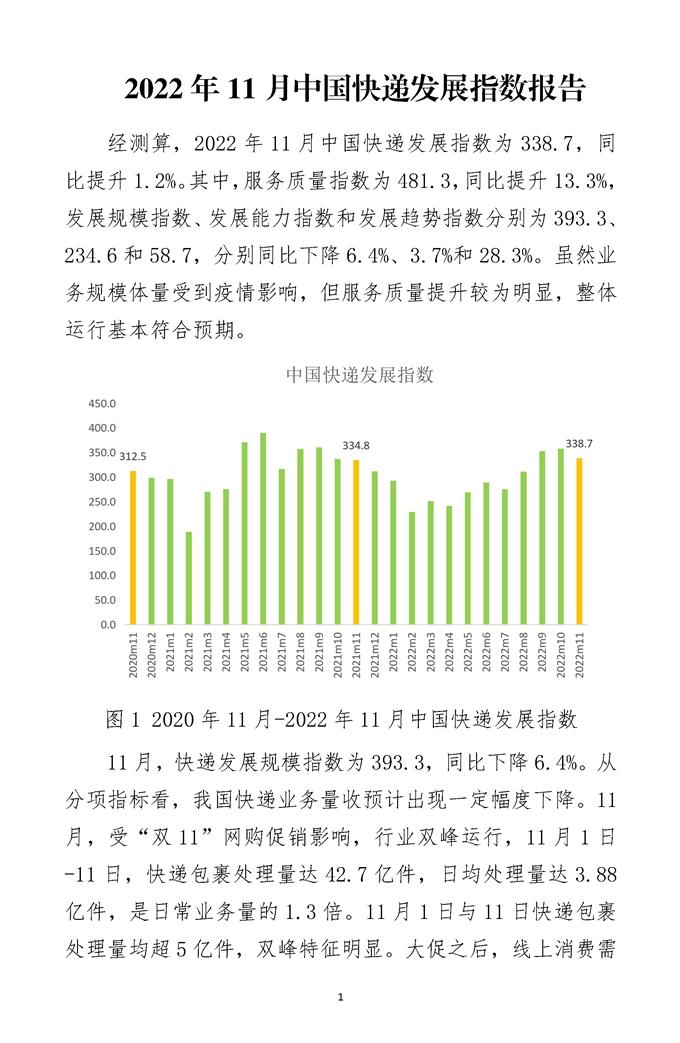 2022年11月中国快递发展指数报告