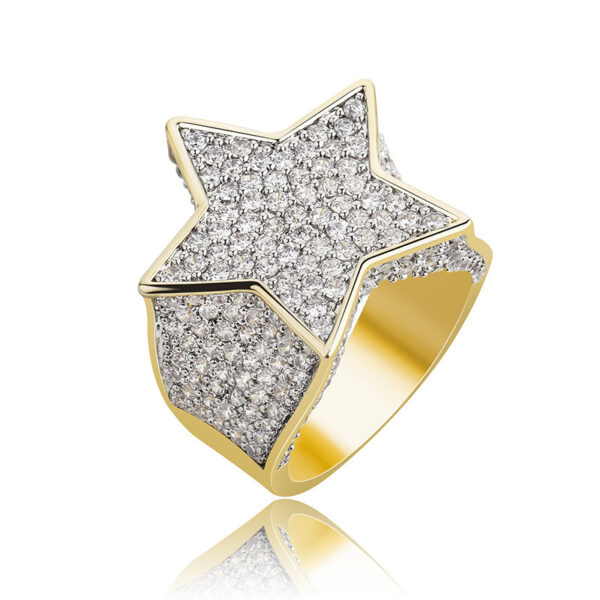 Hip Hop Jewelry Gold Color Plated Star Ring All Iced Out Micro Pave CZ Stones Rings Charm For Men Women Bling Party Jewelry Gift