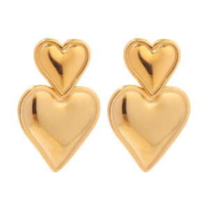 2023 New Luxury Trendy Double Heart Shaped Earrings Stainless Steel Gold Plated Smooth Love Titanium Drop Earrings Jewelry Women