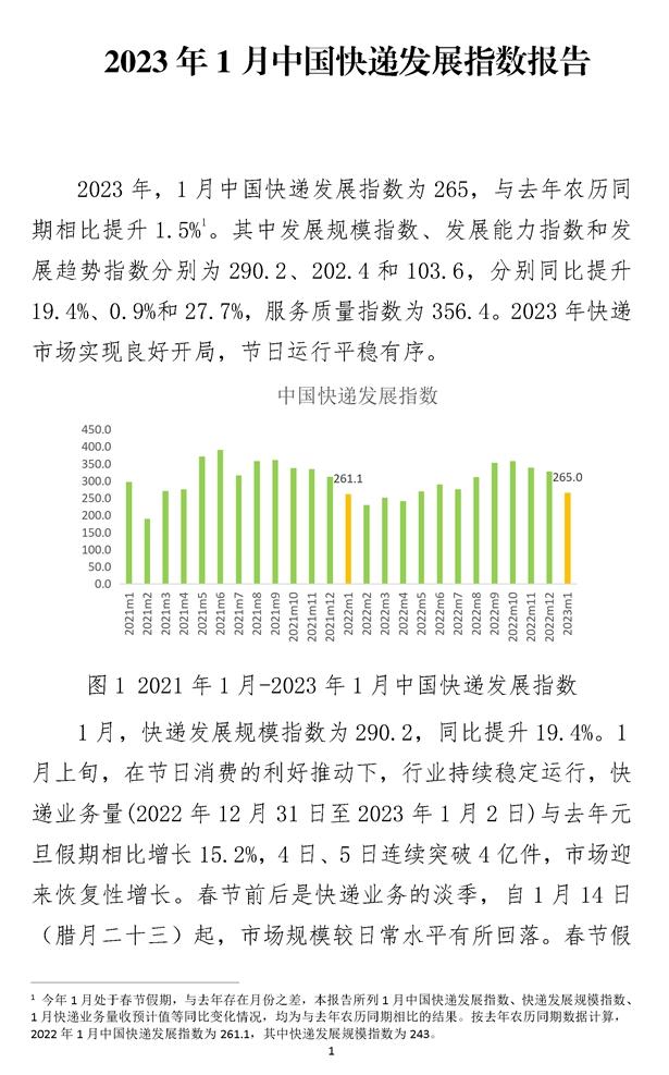 2023年1月中国快递发展指数报告