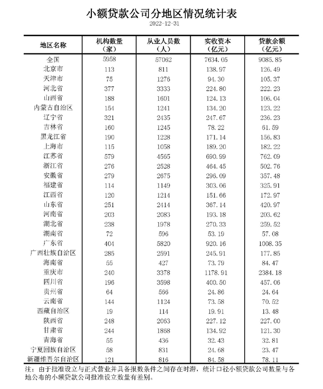 2022年小额贷款公司统计数据报告