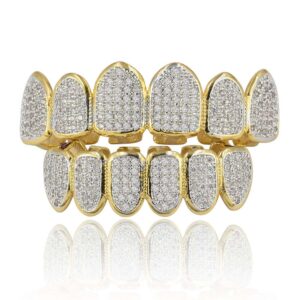 New Hip Hop Full CZ Teeth Grillz Bling Iced Out Cubic Zircon Micro Pave Top Bottom Charm Grills Set For Men Women Jewelry Gifts