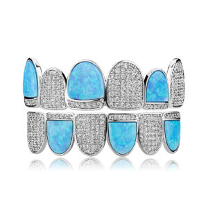New Opal Gemstones Grillz For Teeth High Quality Micro Pave CZ Mens Iced Out Custom Grills Teeth Grillz Fashion Hip Hop Jewelry