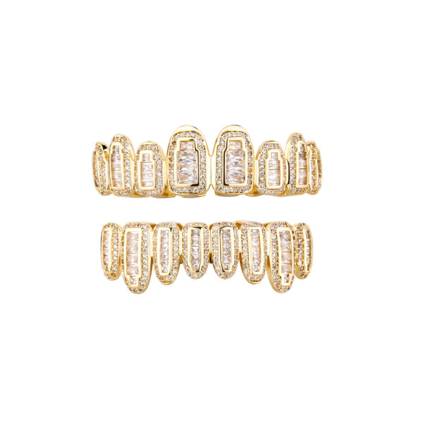 New High Quality Iced Out Bling Baguette Round Clustered CZ Teeth Grillz For Teeth Top Bottom Tooth Vampire Grills Mouth Jewelry