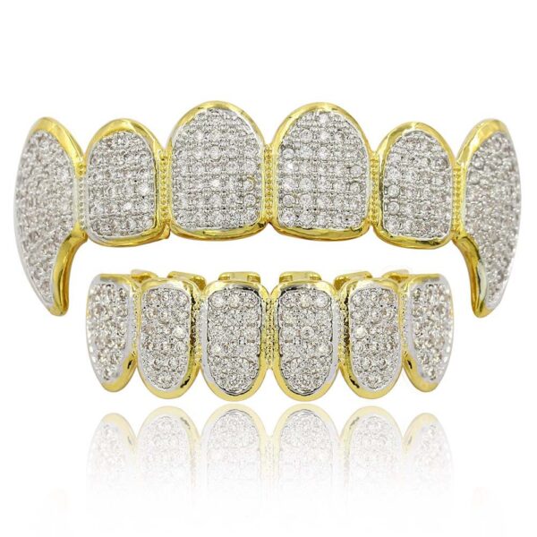 New High Quality Hip Hop Grillz For Teeth 18K Gold Plated Fang Grillz Teeth Iced Out CZ Cubic Zircon Grills Teeth Grillz Jewelry