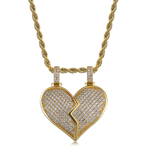 Broken Heart Pendant Necklace Iced Qut CZ Gold Plated Cubic Zircon Mens Women Hip Hop Fashion Jewelry Pendants Charms Gift Party