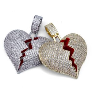 New Broken Heart Pendant Necklaces Women Men Hip Hop Fashion Jewelry Pendants Charms Bling Iced Out CZ Zircon Statement Necklace