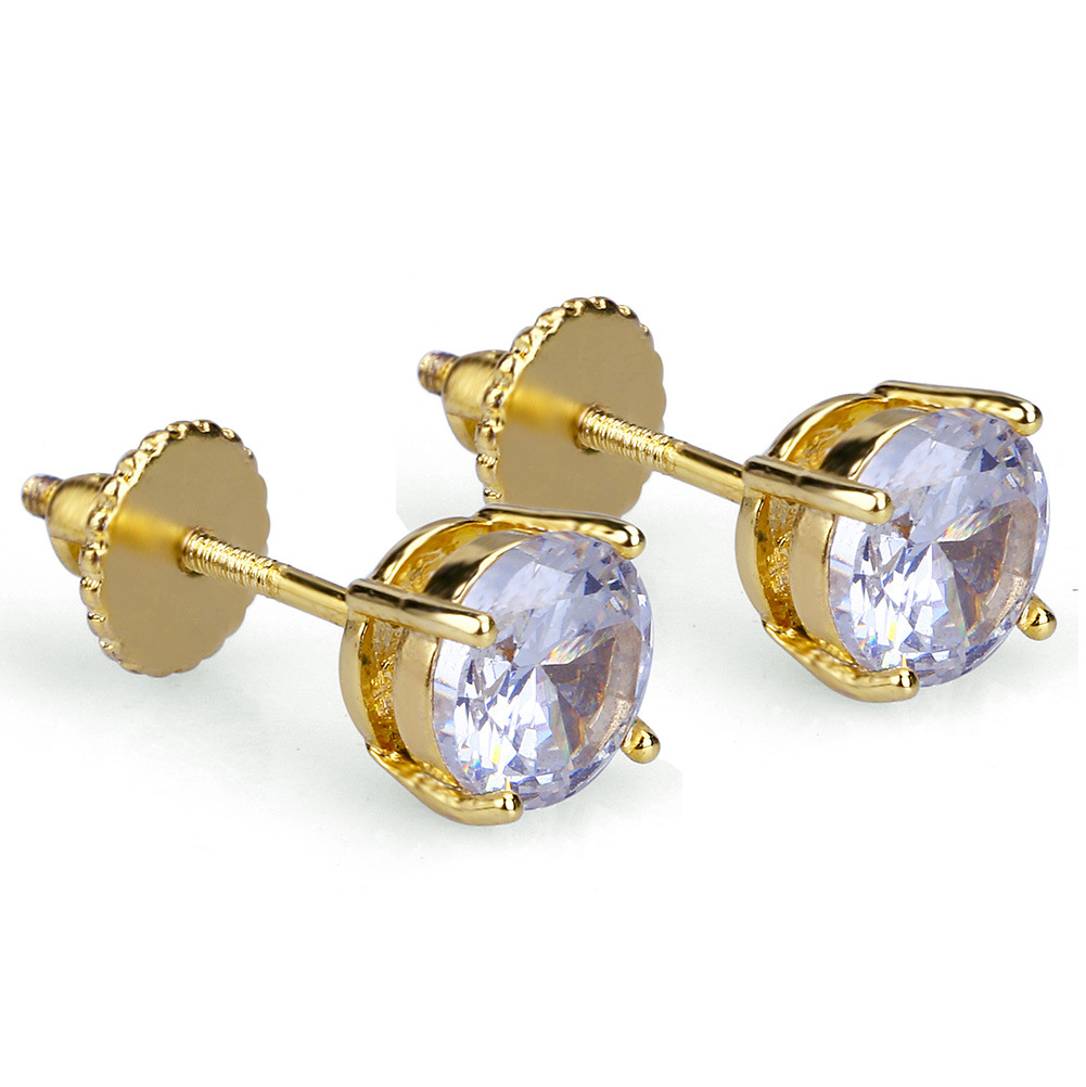 Iced Out Bling Stud Earrings Micro-Inlaid Zircon Thread Hip Hop Jewelry 4mm Round CZ Statement Earrings Fashion Jewelry Earrings