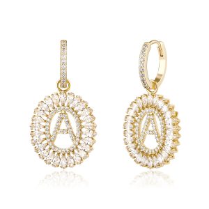 New Letter Drop Earrings Women Luxury Iced Out Pave Cubic Zirconia Earring High Quality Brass Hip Hop Fashion Jewelry Earrings