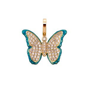 Hip Hop Bling CZ Zircon Jewelry Iced Out Luminous Blue Butterfly Pendant Necklaces Party Womens Fashion Jewelry Pendants Charms