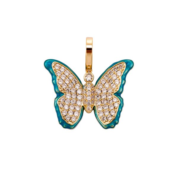 Hip Hop Bling CZ Zircon Jewelry Iced Out Luminous Blue Butterfly Pendant Necklaces Party Womens Fashion Jewelry Pendants Charms
