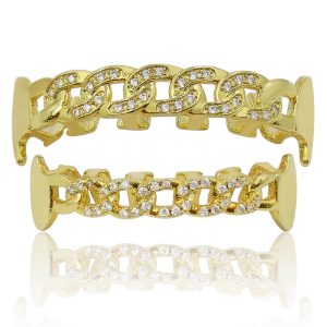 New Top Bottom Set Brass Fashion Hip Hop Body Jewelry Women Mens Gold Plated Bling Ice Out Jewelry Grills Teeth Grillz For Teeth