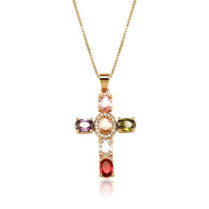 New 6 Colored Oval CZ Zircon Cross Pendant Necklace Micro Pave Cubic Zirconia Hip Hop Jewelry For Gifts Fashion Jewelry Pendants