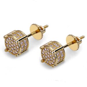New HipHop Rock Gold Color Iced Out Micro Pave CZ Stone Lab Stud Earrings With Screw Back For Men Women Fashion Jewelry Earrings