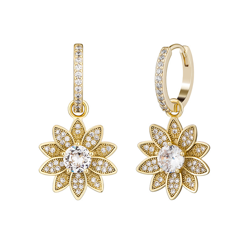 New Flower Drop Earrings Women Iced Out Micro Pave Cubic Zirconia Cute Romantic Jewelry Engagement Gift Fashion Jewelry Earrings