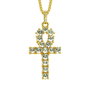 Iced Out Fashion Hip Hop Alloy Rhinestone Egyptian Ankh Pendant Necklaces Gold Plate Egypt Ankh Key Allah Ankh Necklace Jewelry