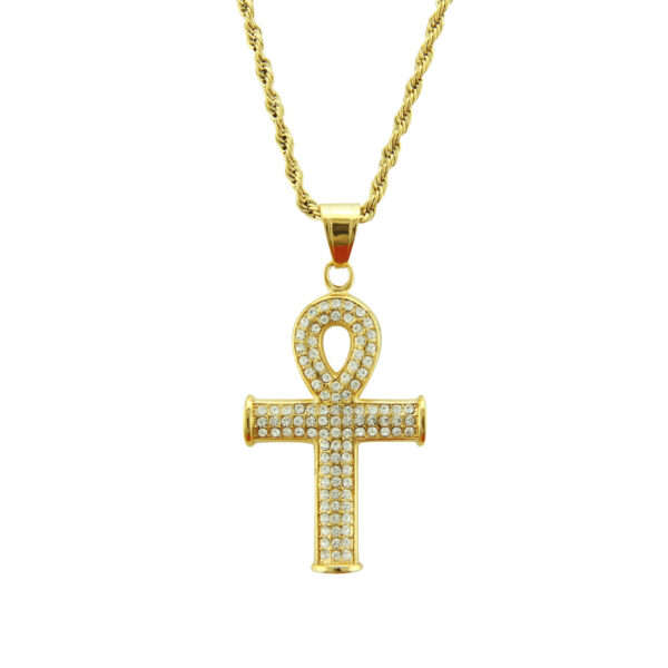 Iced Out Bling Bling Rhinestone Jewelry Egyptian Ankh Pendant Necklace Crystal Alloy Ankh Pendant Hip Hop Mens Necklaces Jewelry