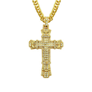 Wholesale HipHop Zinc Alloy Gold Plated Christian Jesus Cross Pendant Necklace Jewelry Iced Out Full Crystal Rhinestone Necklace