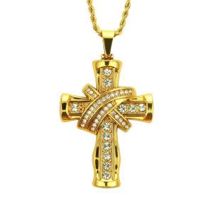 Luxurious Zinc Alloy Gold Plated Christian Jesus Cross Pendant Necklace Iced Out Crystal Rhinestone Cross Charm Necklace Jewelry