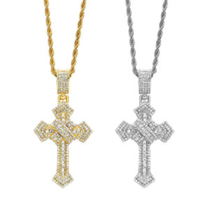 Hip Hop Stainless Steel Gold Plated Rhinestone Christian Jesus Cross Pendant Necklace Iced Out Crystal Cross Necklaces Jewelry
