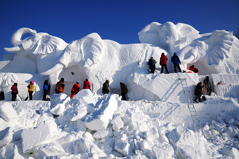 哈尔滨太阳岛雪博会建设忙