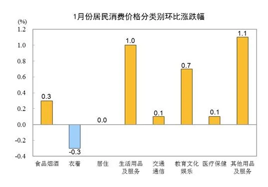 2024年1月份居民消费价格环比上涨0.3%