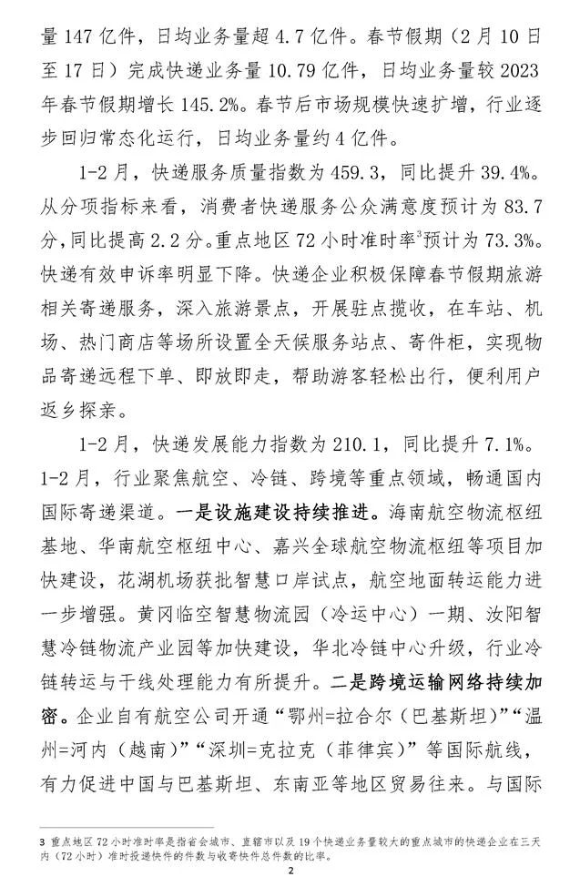 2024年1-2月中国快递发展指数报告