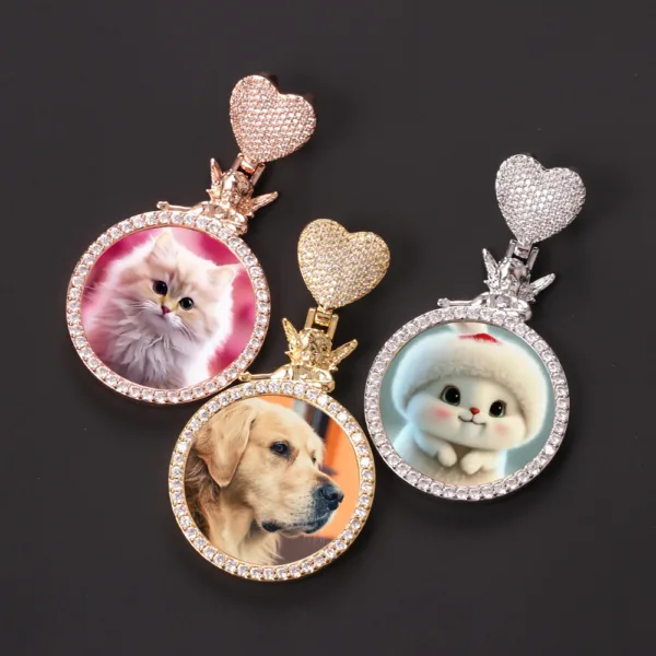 New Arrived Personalized Custom Memory Photo Frame Pendant HipHop Iced Out Heart Hook Angel Medallion Solid Back Zircon Necklace