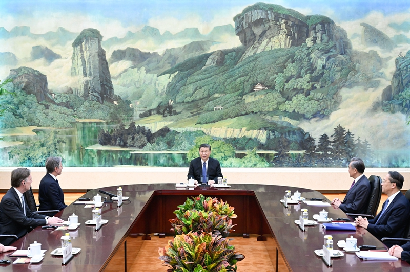 国家主席习近平在北京人民大会堂会见美国国务卿布林肯