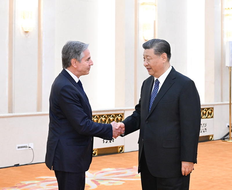 国家主席习近平在北京人民大会堂会见美国国务卿布林肯
