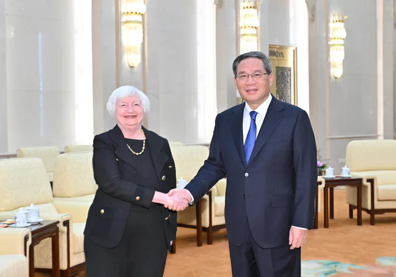 北京7月7日，李强会见美国财政部长耶伦