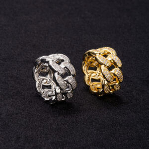 Hip Hop Iced Out Brass Gold Plated Cubic Zircon Finger Ring Fashion Brand Personalized Cuban Link Engagement Ring Rapper Jewelry