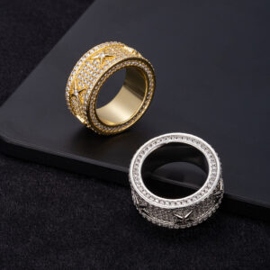 HipHop Iced Out Four Star Brass Gold Plated Full CZ Wedding Band Ring Fashion Personalized Engagement Rings Party Finger Jewelry