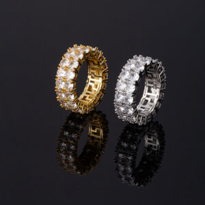 Hip Hop Brass Gold Plated Double Row CZ Charm Finger Ring Jewelry Micro Inlaid Bling Punk Cubic Zircon Wedding Engagement Rings