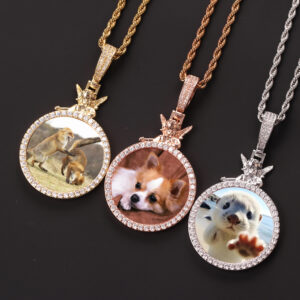 Fashion Classic Iced Out Angel Photo Frame Pendant Jewelry Men Women Hip Hop Full Cubic Zircon Brass Gold Plated Round Necklaces