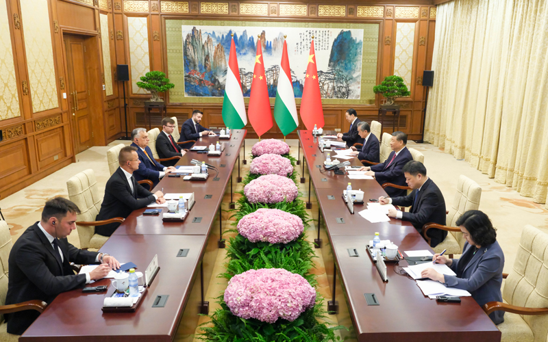 7月8日上午，国家主席习近平在北京钓鱼台国宾馆会见匈牙利总理欧尔班