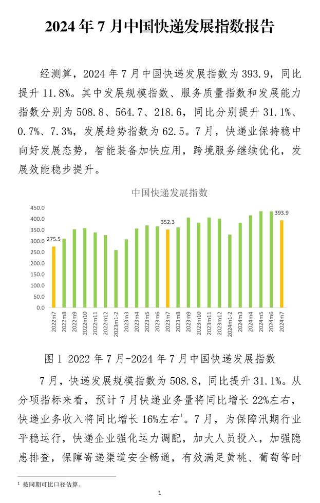 2024年7月中国快递发展指数报告