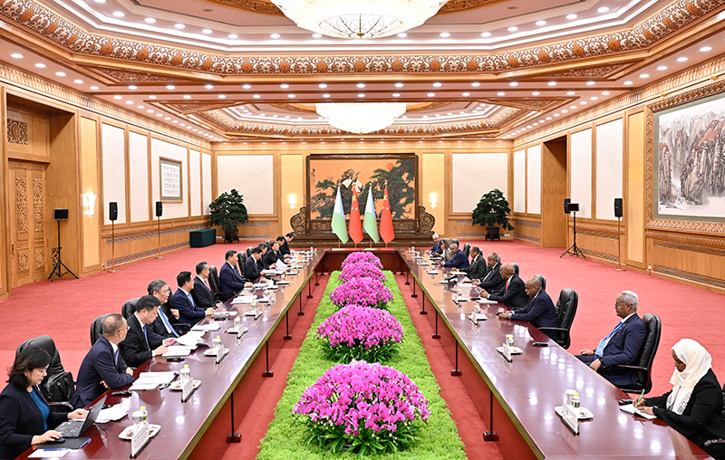 9月2日上午，国家主席习近平在北京人民大会堂会见来华出席中非合作论坛北京峰会的吉布提总统盖莱
