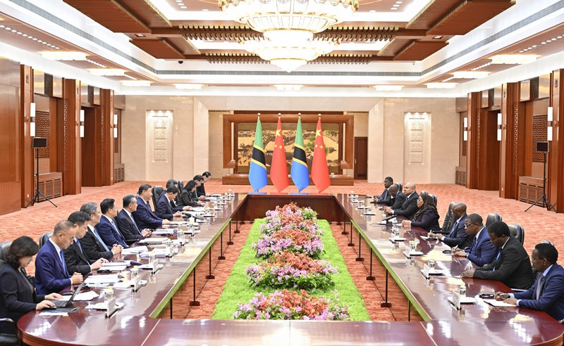 国家主席习近平在北京人民大会堂会见来华出席中非合作论坛北京峰会的坦桑尼亚总统哈桑