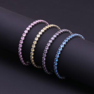 New 4mm Luxury Colour Tennis Bracelet Men Women Iced Out Bling Cubic Zircon Chain Bracelet High Quality HipHop Hand Link Jewelry