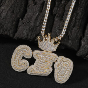 New Hip Hop Style Trendy Crown Buckle CEO Pendant Necklaces 26 English Letter Splicing Zircon Creative Custom Brass Rock Jewelry
