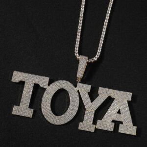 Iced Out 6 Rows Zircon Brass Gold Plated Custom Name Pendant Hip Hop Necklaces Initial Letter Personalized Jewelry for Men Women