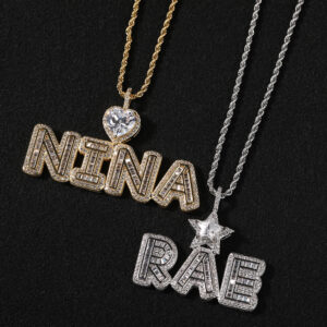Iced Out Fashion Custom Baguette Name Jewelry Women Men Pentagram Heart Pretty Letter Pendant Small Size Zircon Charm Necklaces