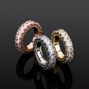 Iced Out Oval CZ Brass Gold Plated Eternity Rings for Women Men Fashion Geometry Cubic Zircon Finger Ring Wedding Party Jewelry