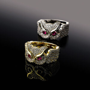 New Owl Animal Rings High Quality Iced Out Brass Gold Plated Cubic Zircon Couple Finger Ring Hip Hop Fashion Personality Jewelry