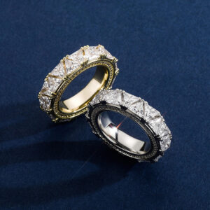 Fashion Jewelry Urban Men Women Hip Hop Brass Gold Plated Iced Out Triangle Zircon Couple Ring Trillion Cut Simple Wedding Rings